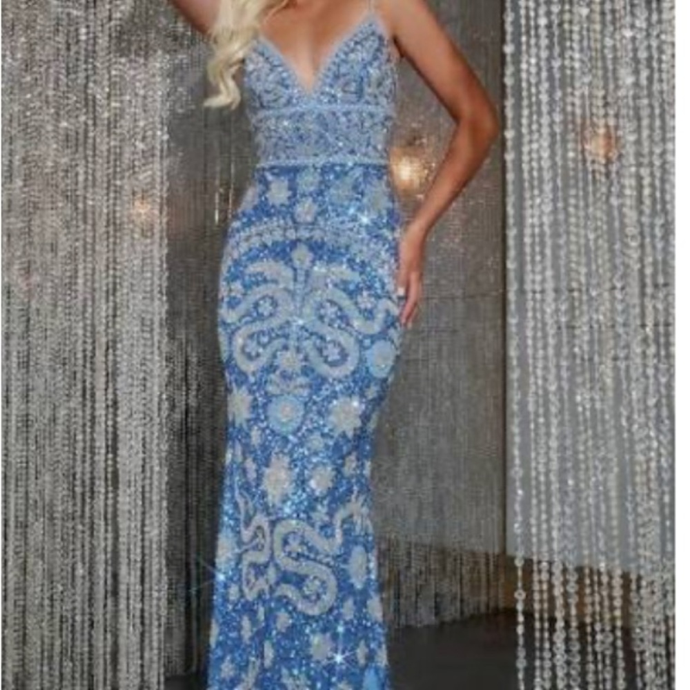 Elegant Blue and Gold Sequin Dress